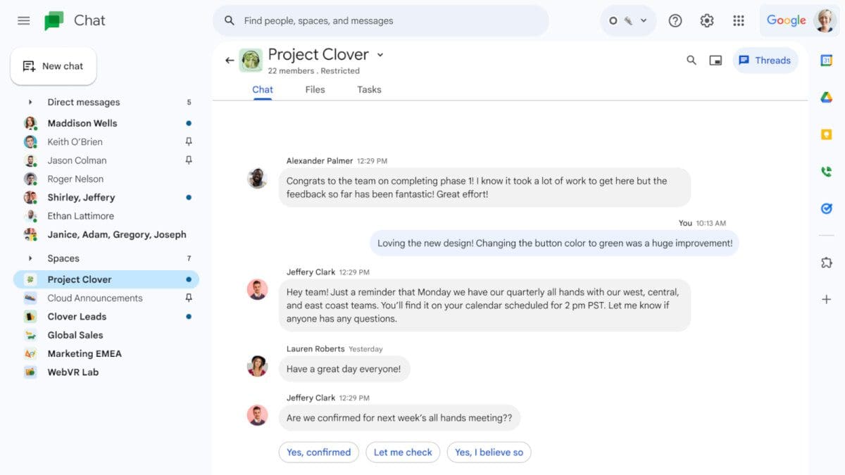 Featured image for Google Chat expands smart replies to groups and spaces
