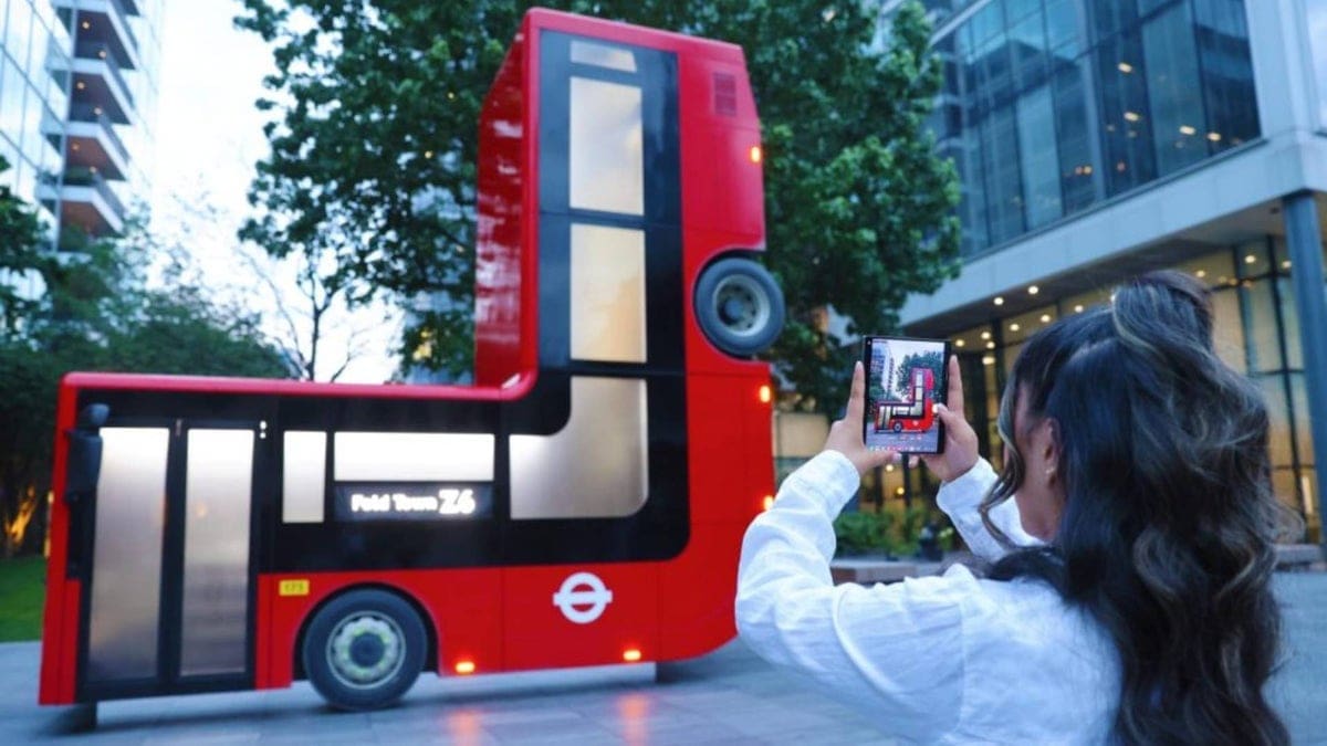 Featured image for Revolutionary Galaxy Z Fold Bends a 40-Foot London Bus at 90-Degree Angle: A Telecommunications Marvel!