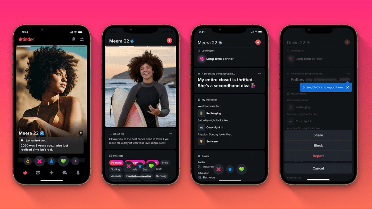 Featured image for Tinder’s redesigned profile pages offer more than just photo swiping, now includes prompts, quizzes, and tags