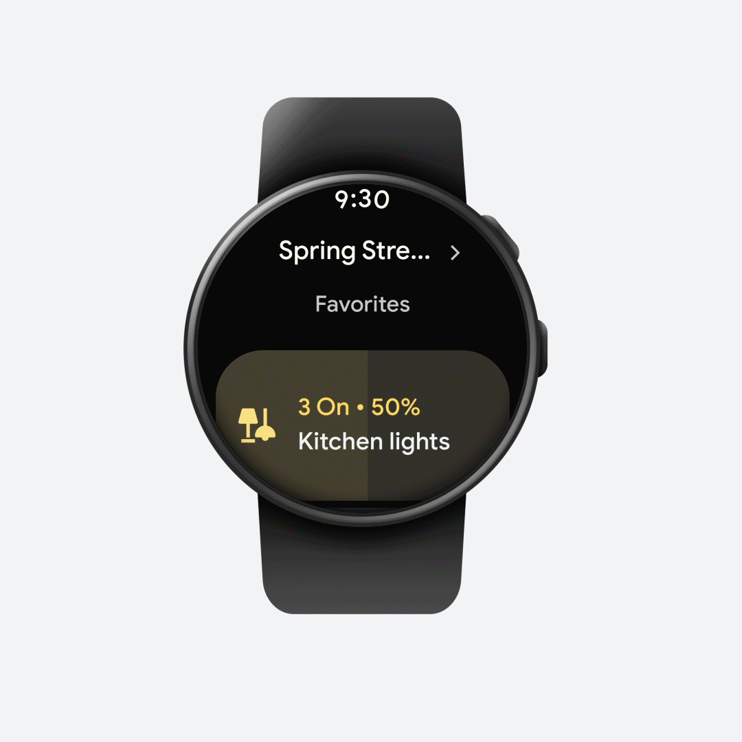 Using Google Home on a Wear OS smartwatch to change the colors of multiple lights at one time.