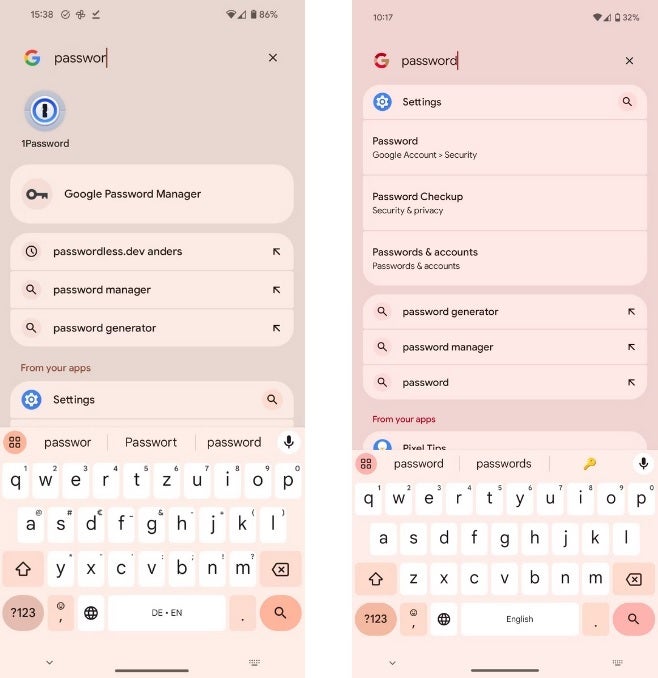 At left, the new shortcut for the Google Password Manager found on the Pixel - Google tests a Password Manager shortcut for Pixel users