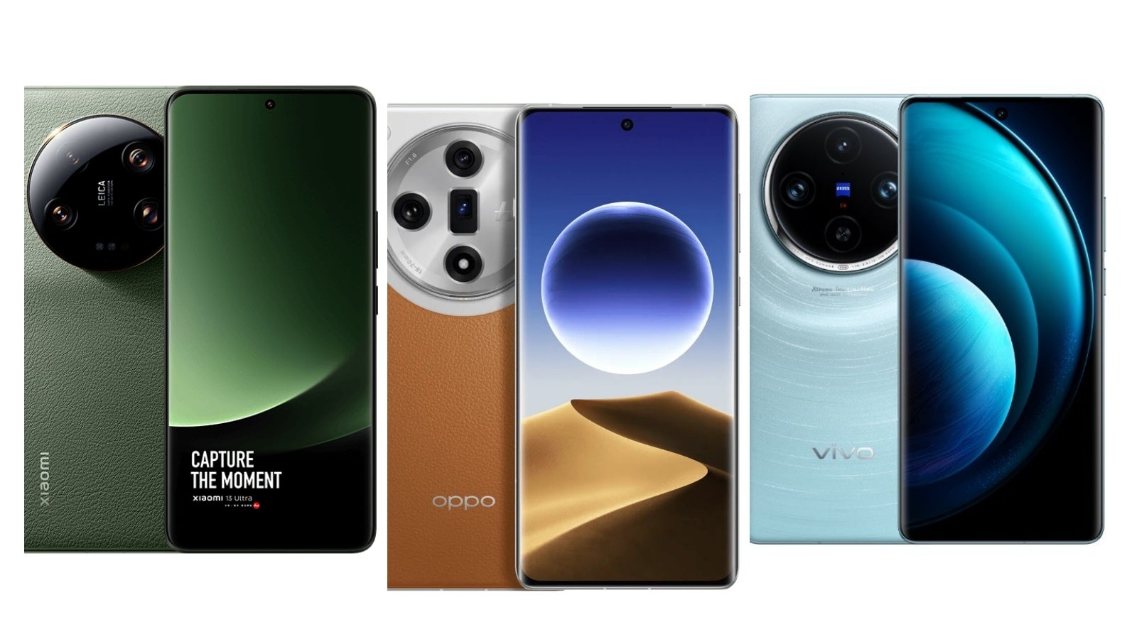 Xiaomi 13 Ultra with a curved display made by China Star (left), Oppo Find X7 Ultra with a curved display made by BEO (middle), Vivo X100 Pro with a curved display made by Visionox (right). - Galaxy S24 phones wave goodbye to curved displays after 10 years - the most original Samsung feature