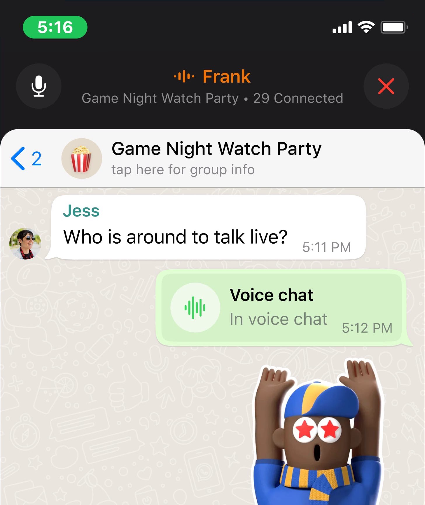 Image Credit–WABetaInfo - WhatsApp introduces voice chats for large groups on iOS and Android