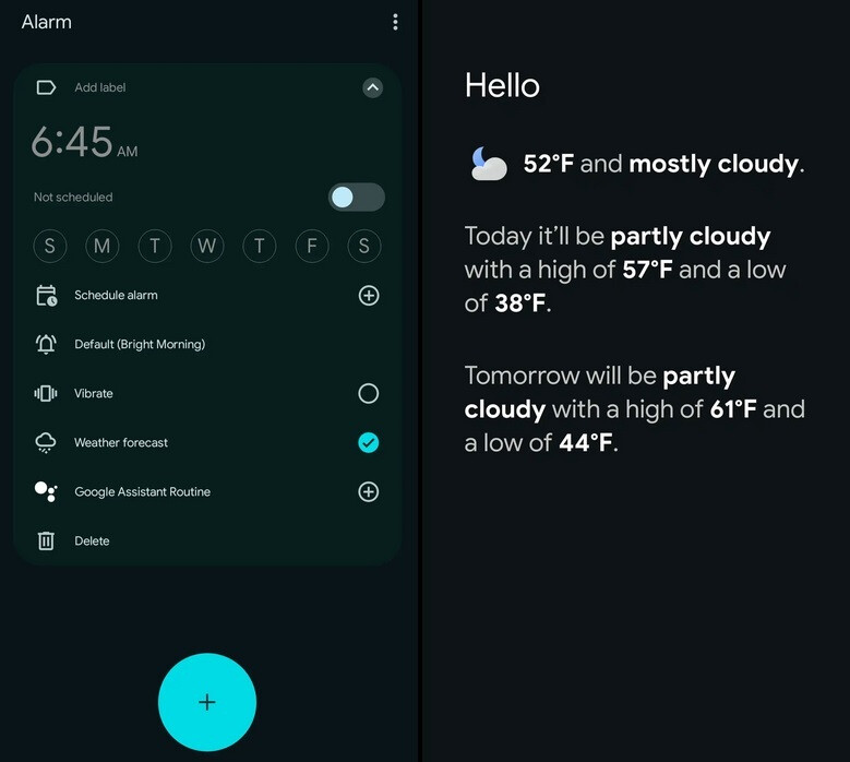 Pixel users will be able to see a full-page weather forecast when a scheduled alarm goes off